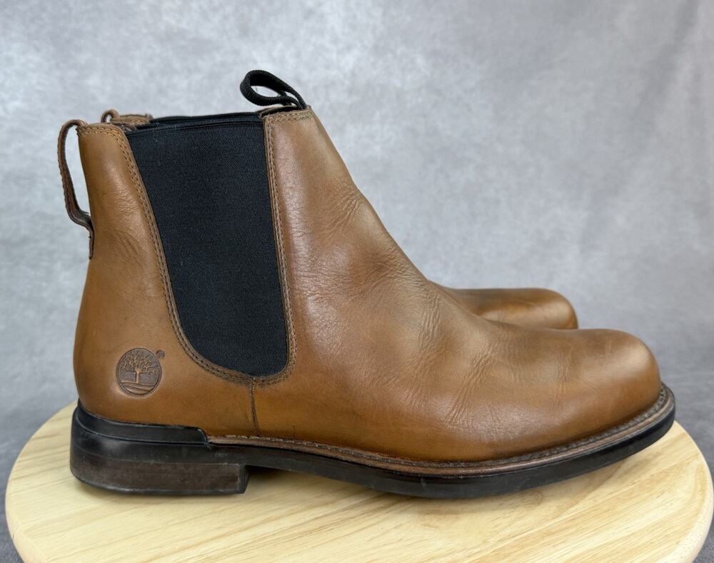 Timberland Men’s Brown Leather Chelsea Ankle Boot Sz 12M Round Toe Pull On
